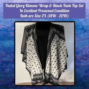 Faded Glory Kimono Wrap & Black Tank Top Set 2X